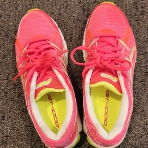 ASICS Women's Hot Pink GT-1000 Running Shoes with Neon Yellow Accents